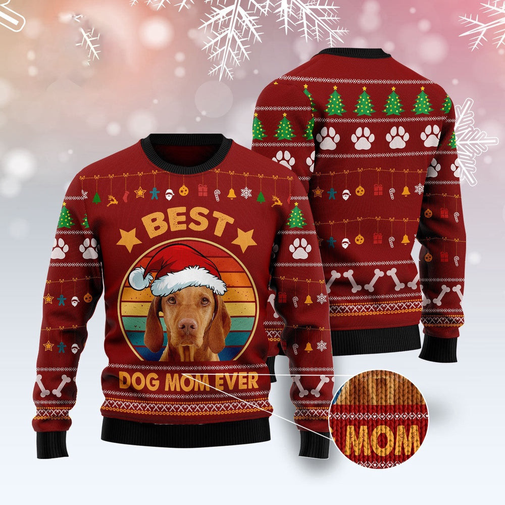 Dog Ugly Christmas Sweater Vizsla Best Dog Mom Ever Ugly Christmas Sweater Xmas Gifts