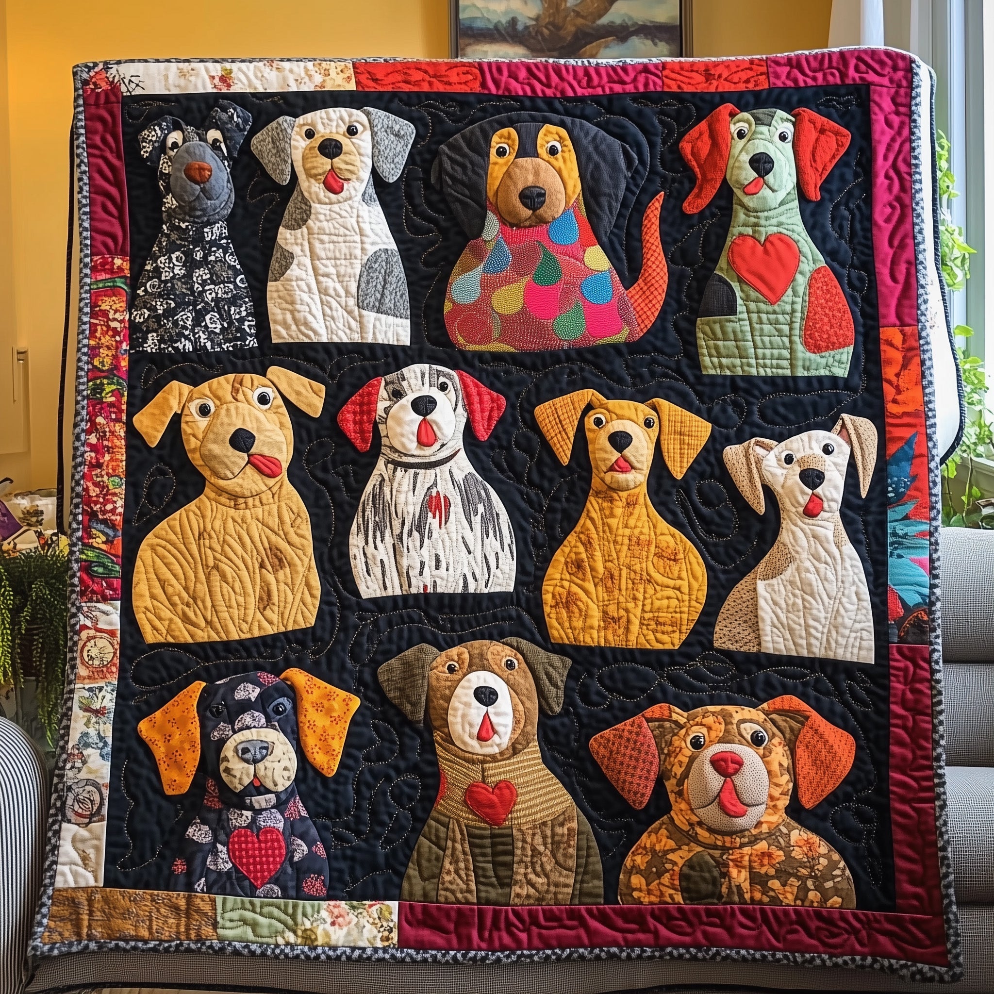 Dog Vibe Quilted Blanket Best Couch Throw BlanketDog Themed Merchandise