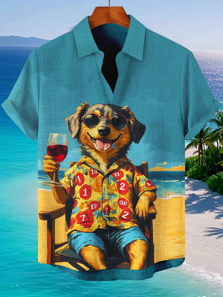 Dog Wearing Number Hawaiian Shirt Drinking Wine On Vacation Shirt Dog Lovers Gifts