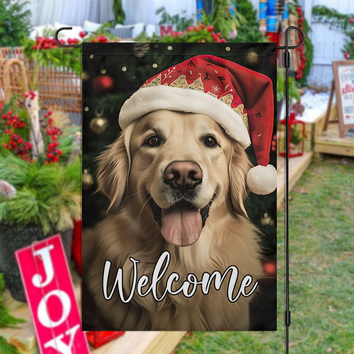 Dog Welcome Golden Retriever Xmas Flag Christmas Home Decor Gift For Golden Retriever Lovers