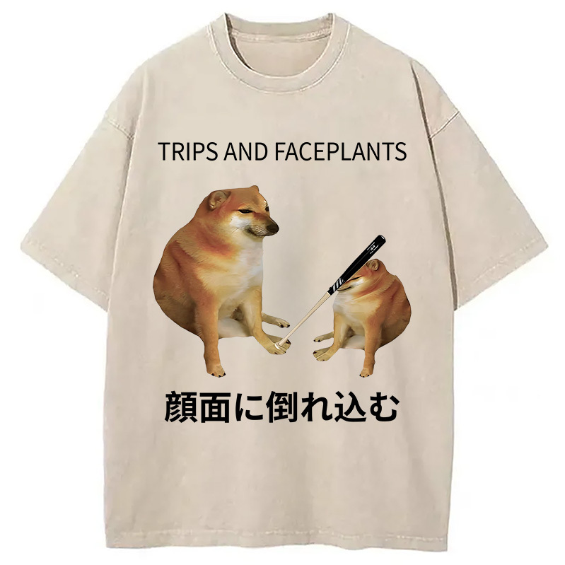 Doge Bonk Meme Washed T-Shirt Minimal Retro Graphic Clothing Gifts For Brother