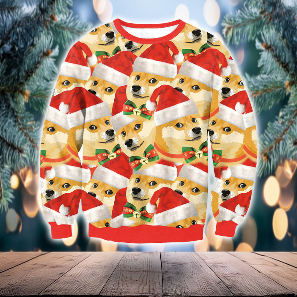 Dogecoin Dog Ugly Christmas Sweater Funny Doge Sweater Xmas Gift