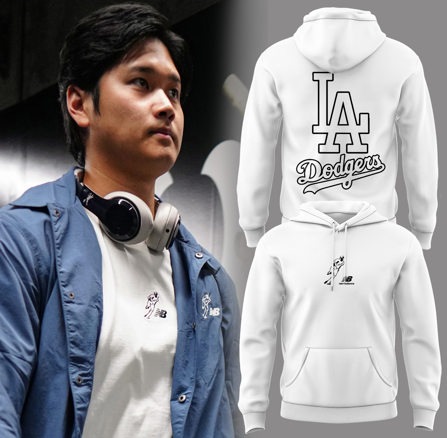 Doggers Shohei Ohtani x New Balance White Hoodie Baseball Father's Day Gifts