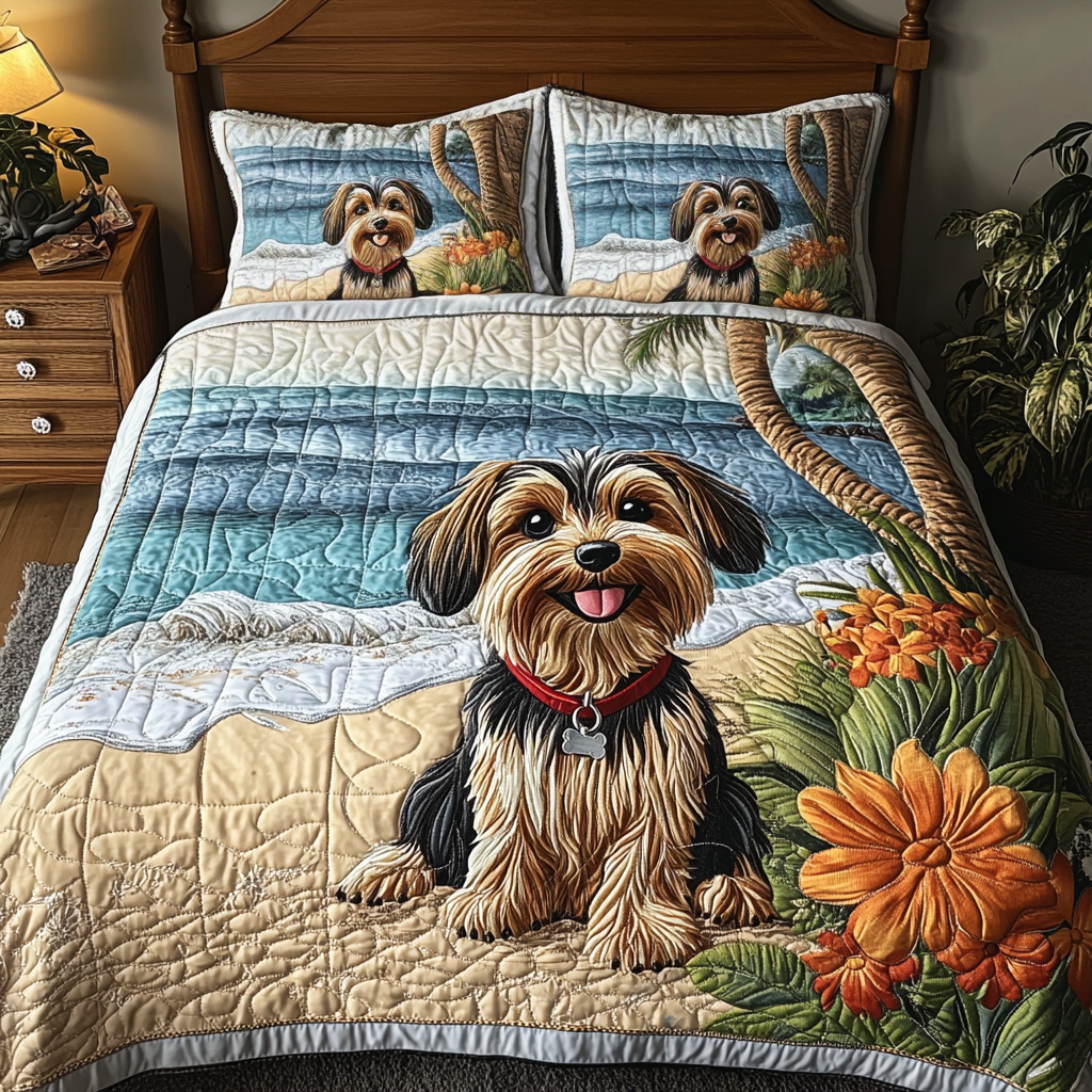 Doggy Delight Quilted Bedding Set Bed Room Decoration Yorkshire Terrier Products