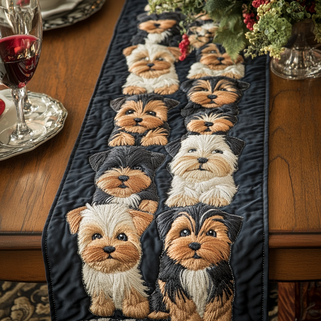 Doggy Delight Quilted Table Runner Kitchen Table Decor Gifts For Yorkshire Terrier Lovers