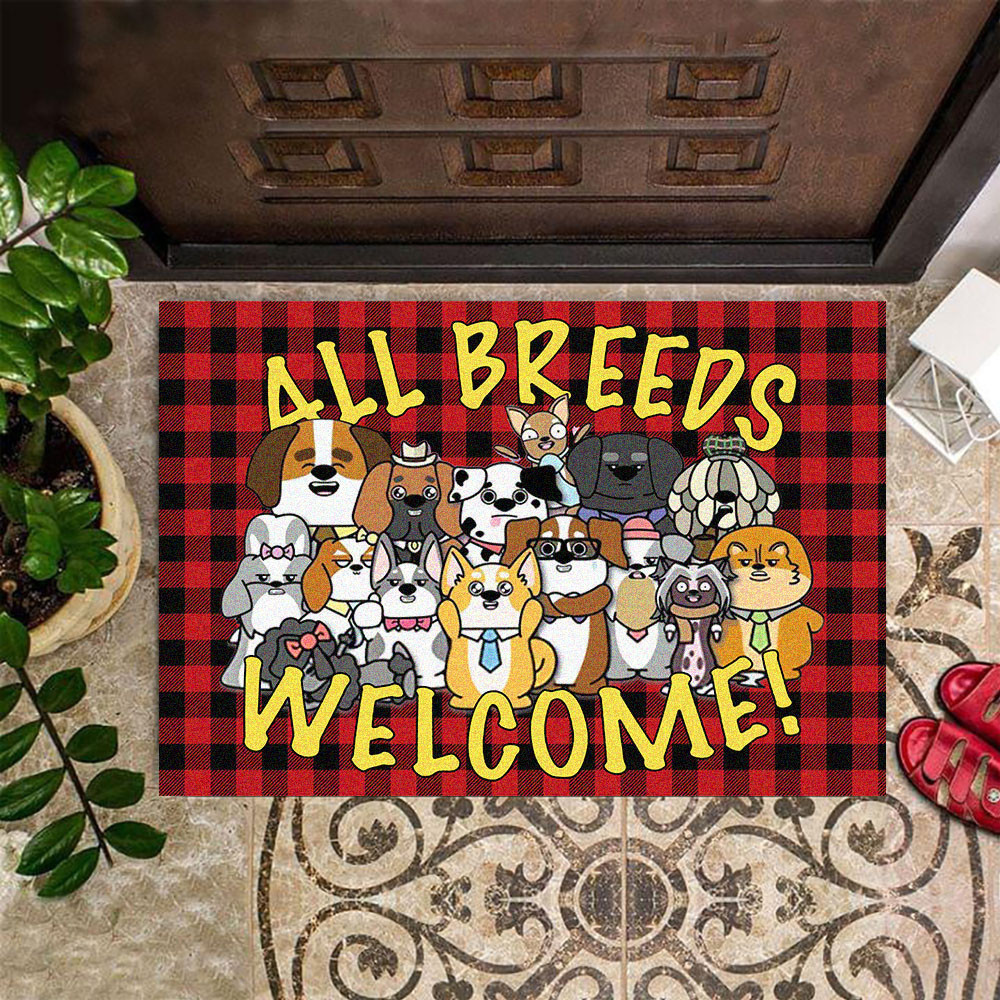 Dogs All Breeds Welcome Doormat Red Buffalo Plaid Animal Print Doormat Pet Lovers Gifts