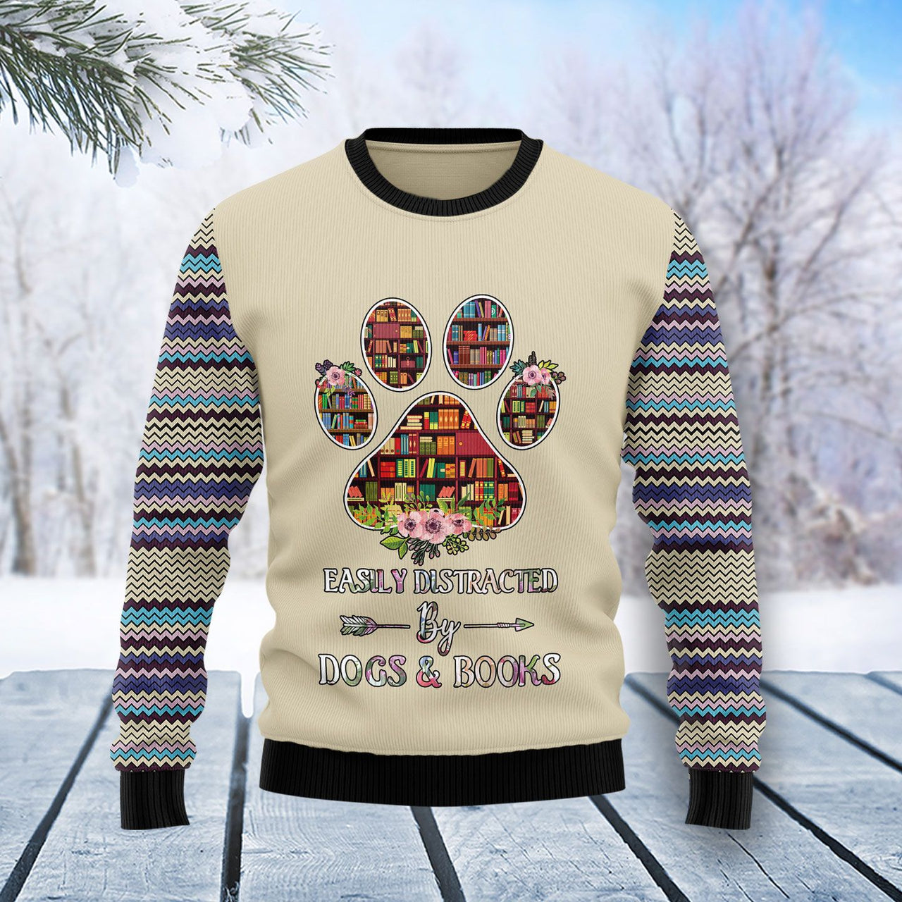 Dogs And Books Ugly Christmas Sweater Cozy Xmas Jumper Holiday Gifts For Dog Lovers