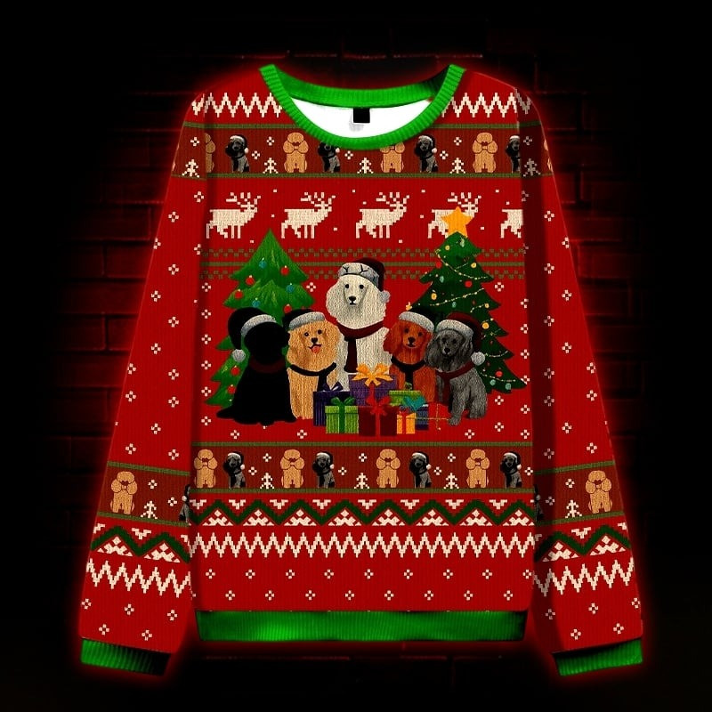 Dogs Gathering Ugly Christmas Sweater Cute Xmas Jumpers Cozy Gifts For Dog Lovers
