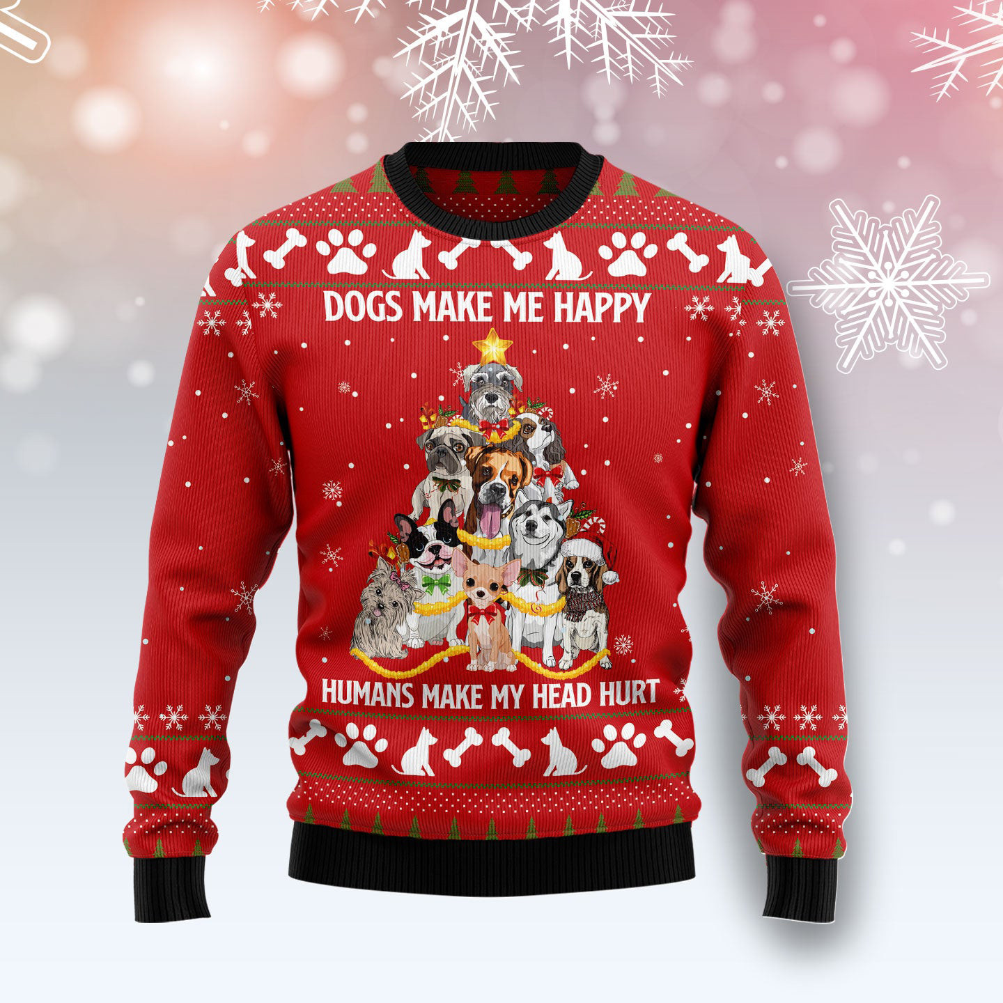 Dogs Make Me Happy Funny Ugly Xmas Sweaters Cute Xmas Apparel Doggy Presents For Christmas