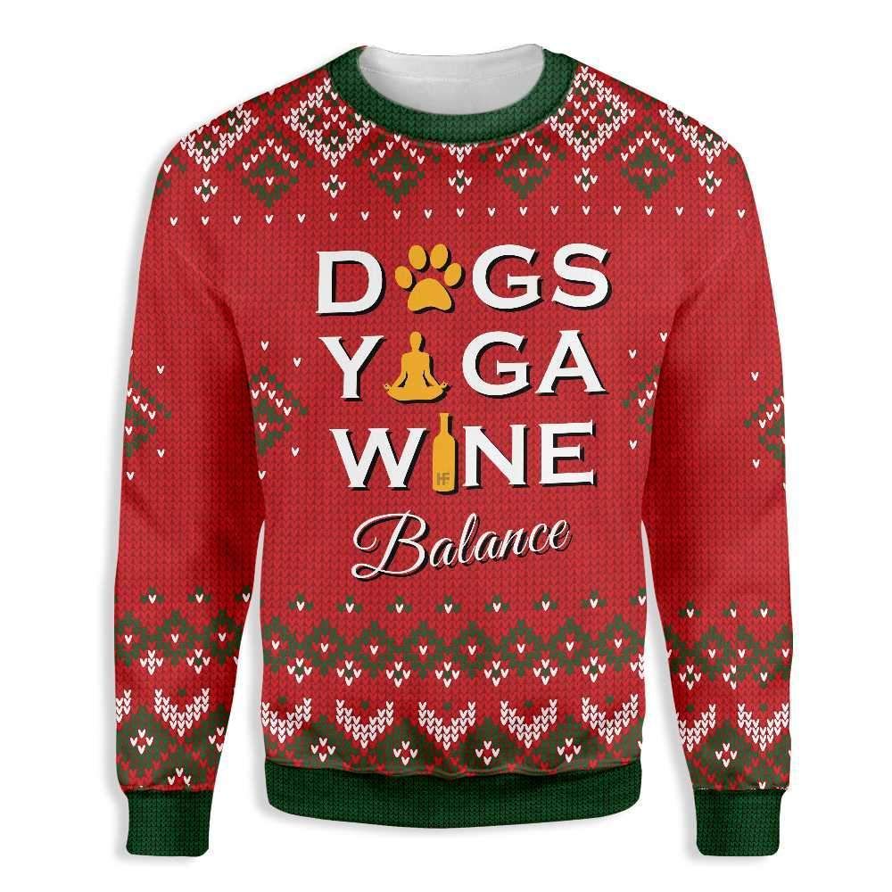 Dogs Yoga Wine Balance Ugly Christmas Sweater Cool Christmas Holiday Gifts For Her