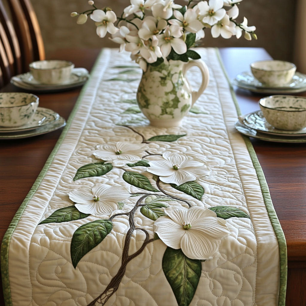 Dogwood Bloom Quilted Table Runner Floral Table Runner Gift Ideas For Mom