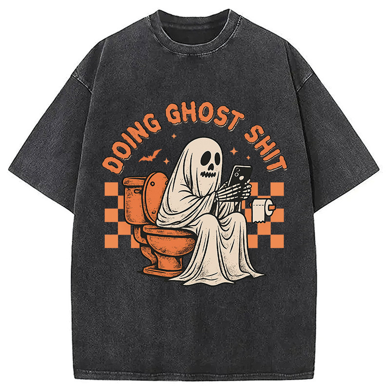 Doing Ghost Shit Washed T-Shirt Unisex Streetwear Graphic Style Gifts For Besties