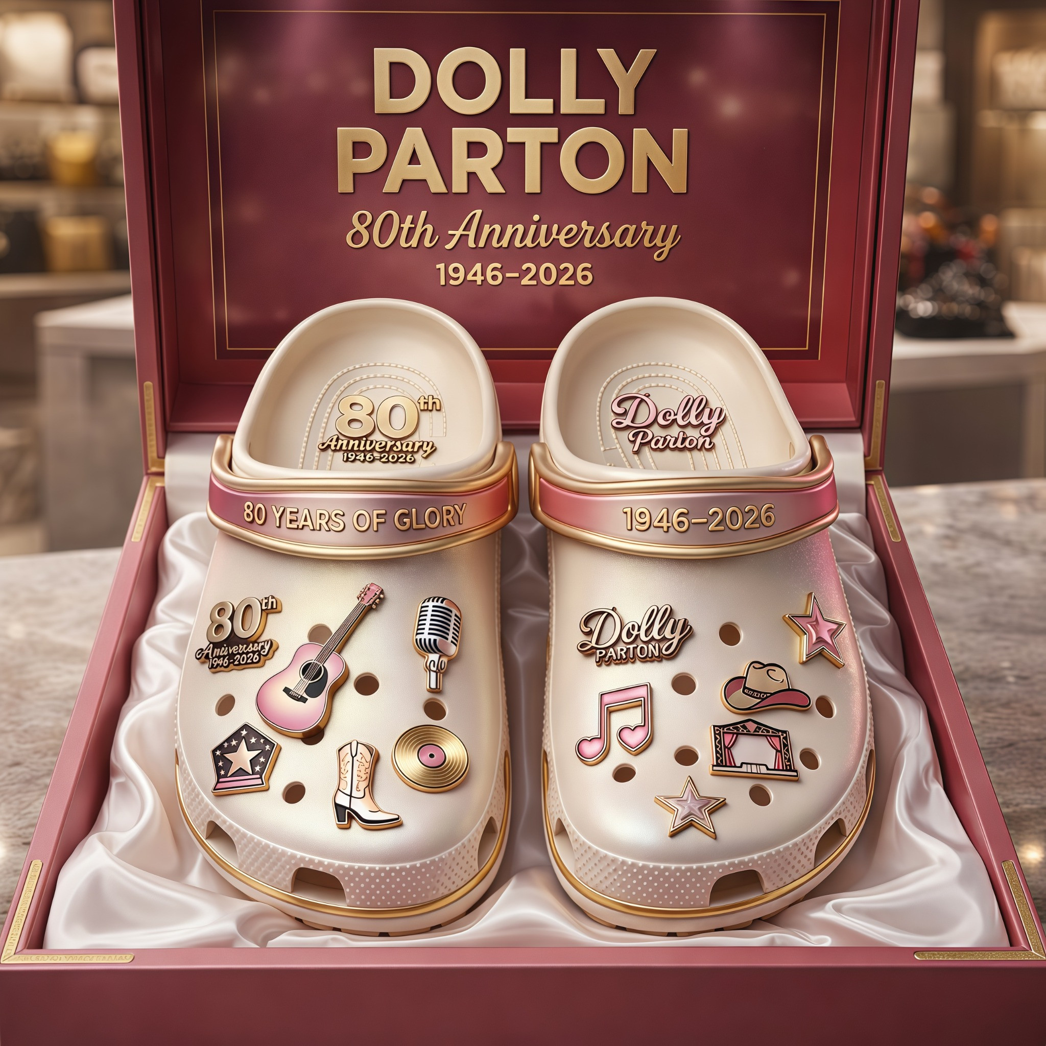 Dolly Parton 80th Anniversary Crocs Shoes 80 Years Of Glory 1946 2026 Best Gift For Country Fans