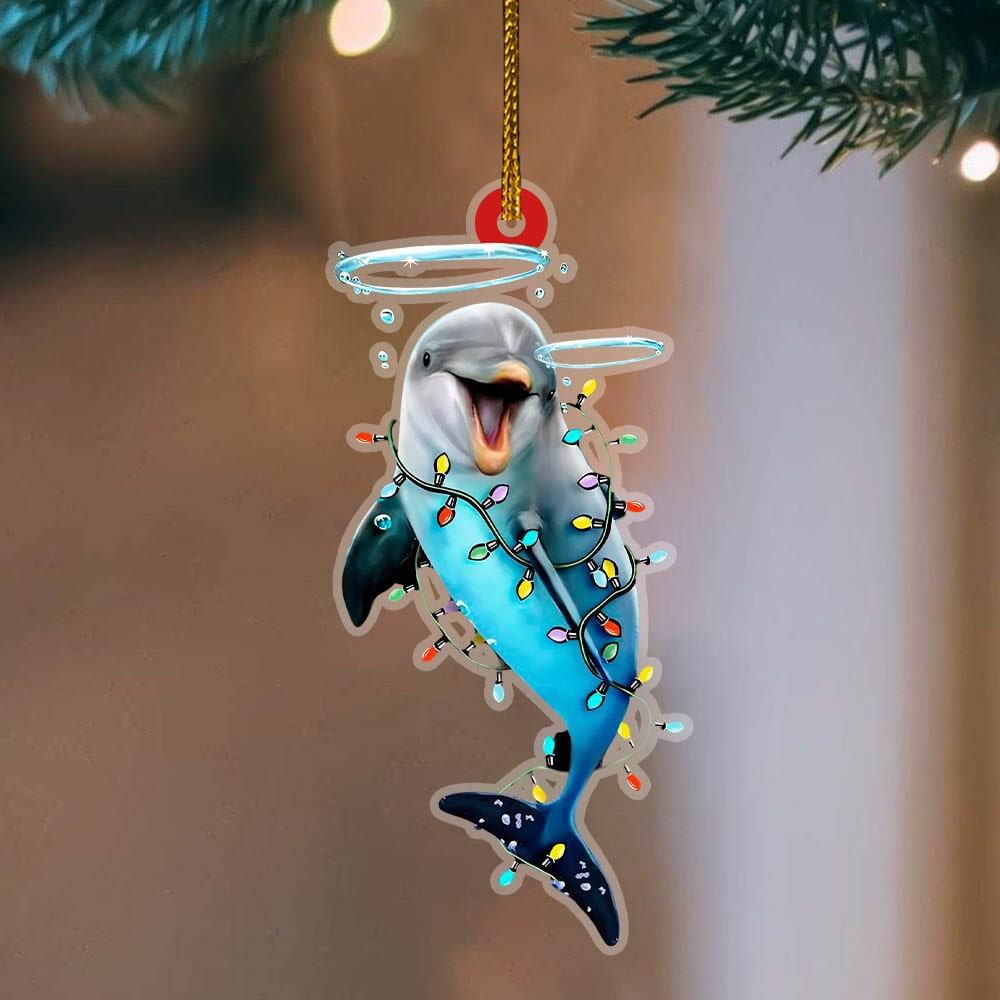 Dolphin Christmas Light Flat Acrylic Hanging Ornament Animals Shaped