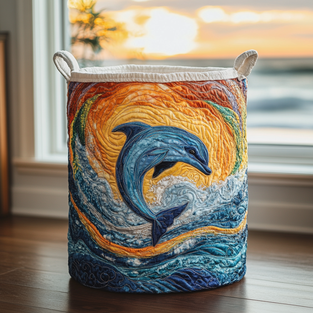 Dolphin Horizon Quilted Laundry Basket Merch For Home And Living