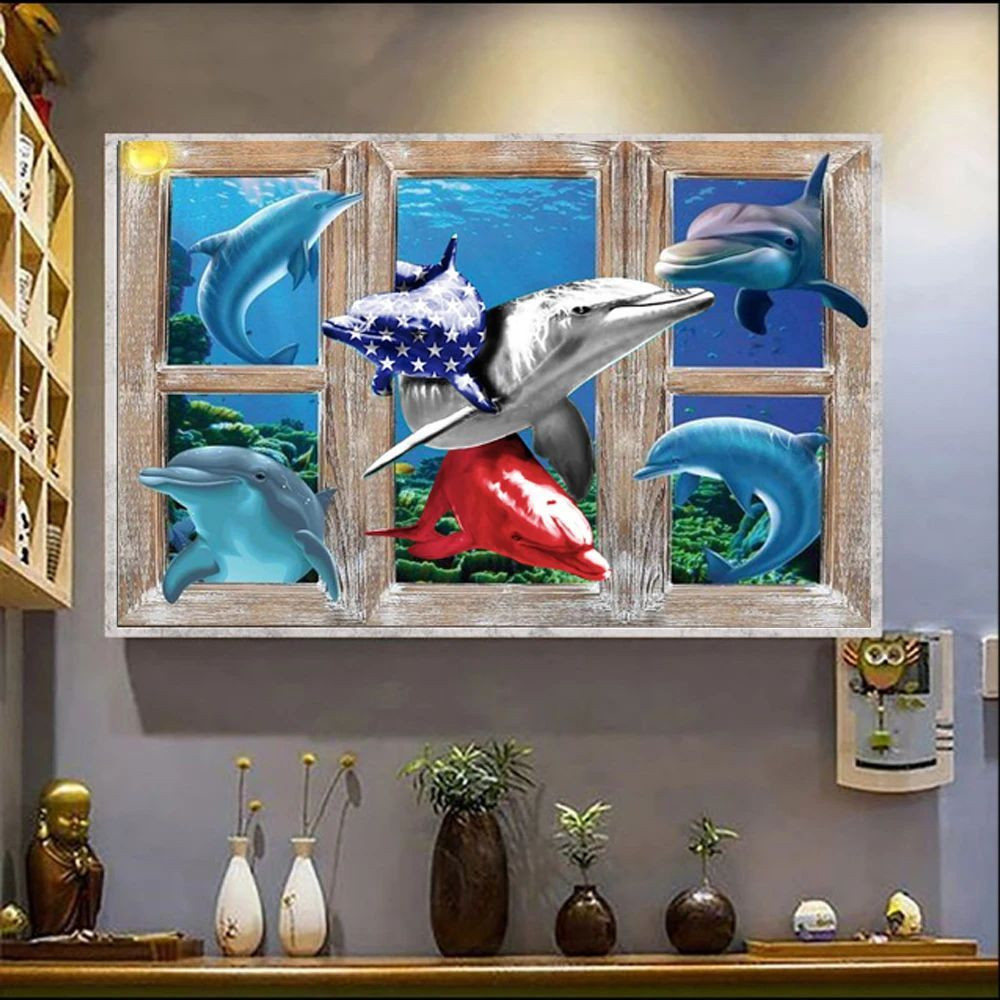 Dolphin Poster Sea Ocean American Flag Poster Cool Wall Designs For Bedrooms Family Ornaments