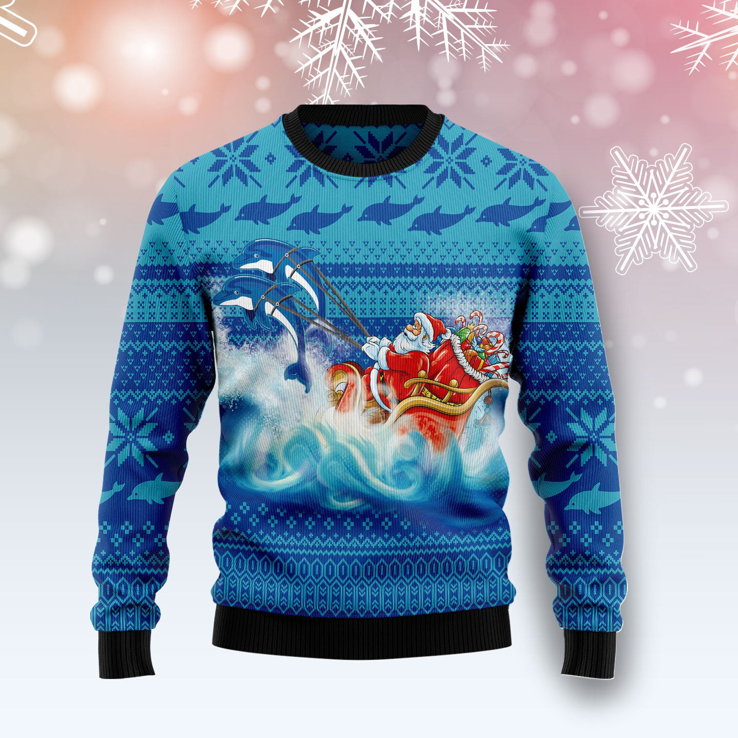 Dolphin Riding The Waves With Santa Ugly Christmas Sweater Xmas Gifts For Men