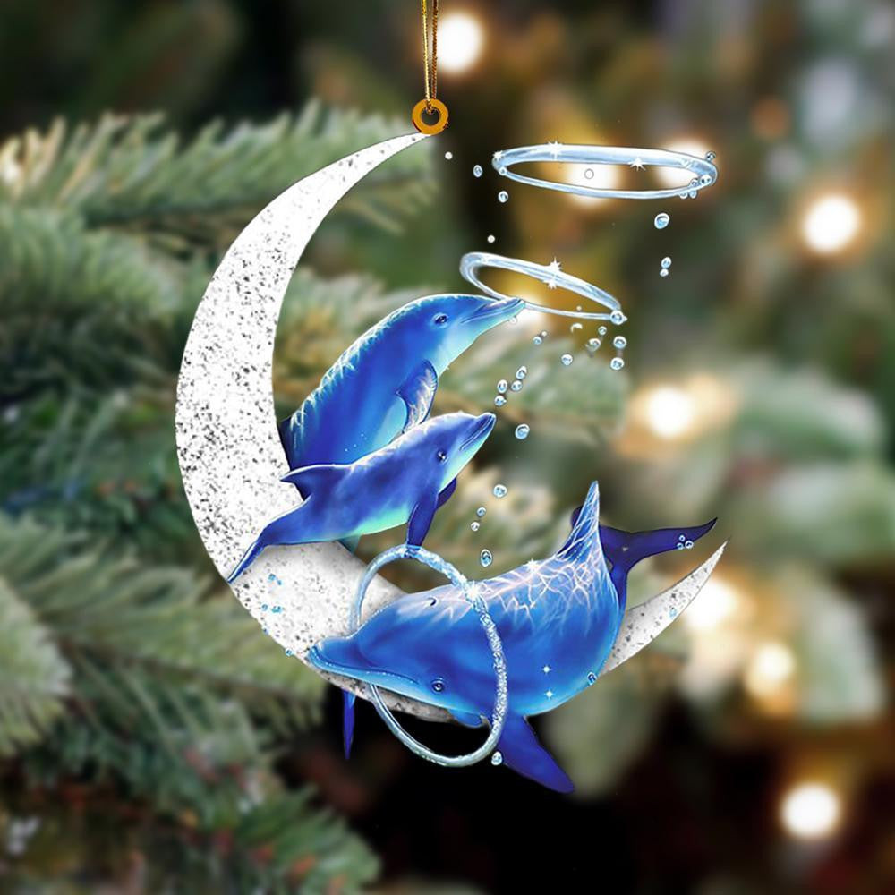 Dolphin Sits On The Moon Flat Acrylic Hanging Ornament Animals Shaped