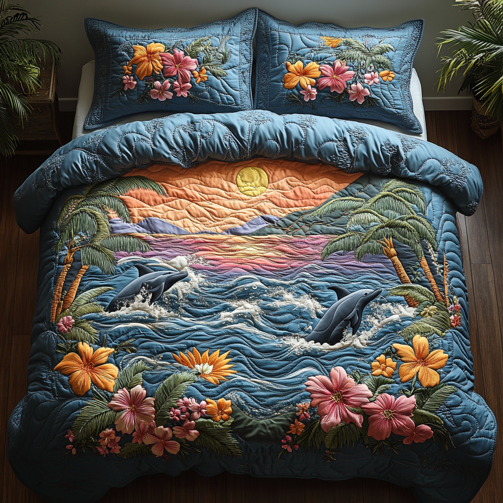 Dolphin Splash Quilted Bedding Set Bedroom Decor Best Gifts For Dolphin Owners