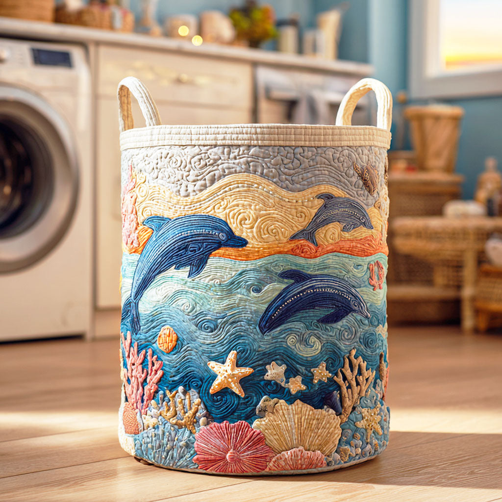 Dolphin Tide Dance Quilted Laundry Basket Anniversary Merch Gift