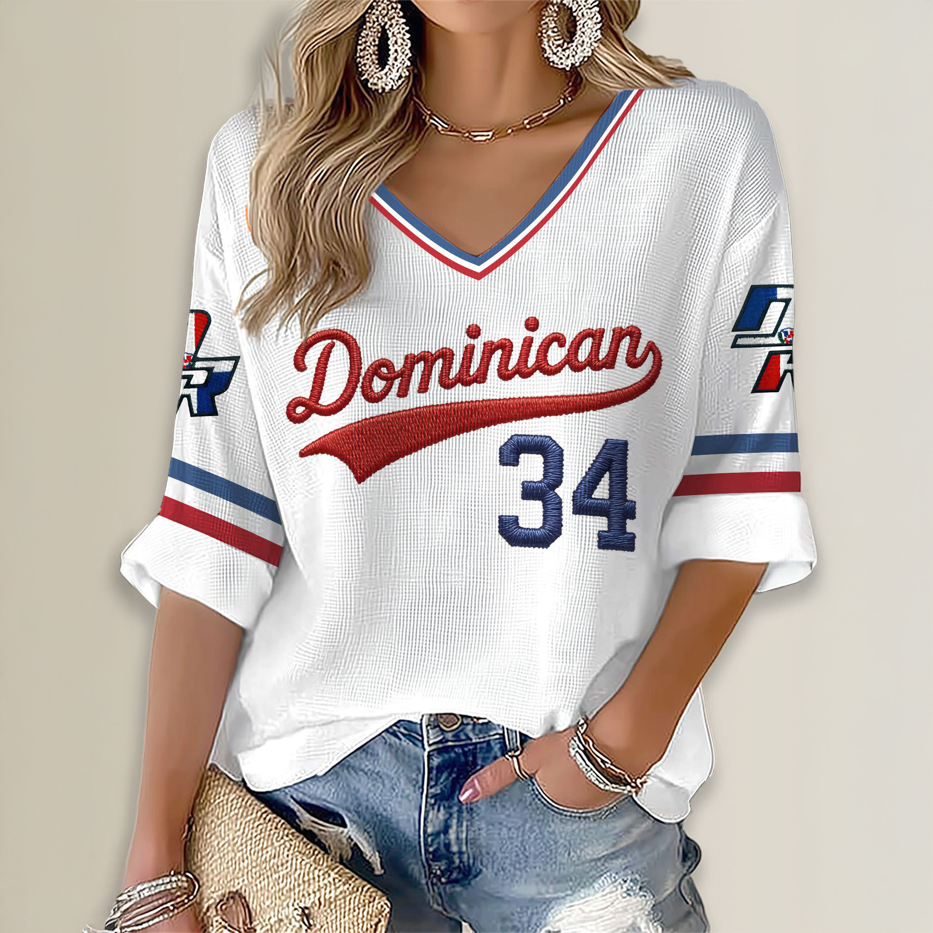 Dominican Republic Baseball V-Neck Long Sleeve Shirt Dominican National Team Merch Fan Gift