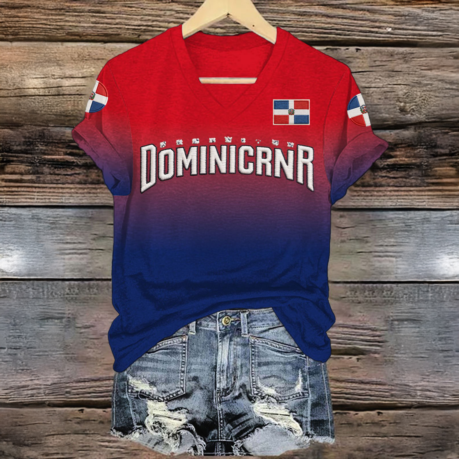 Dominican Republic Baseball V-Neck Shirt Team DR Baseball Uniform Gift Idea For Baseball Lovers