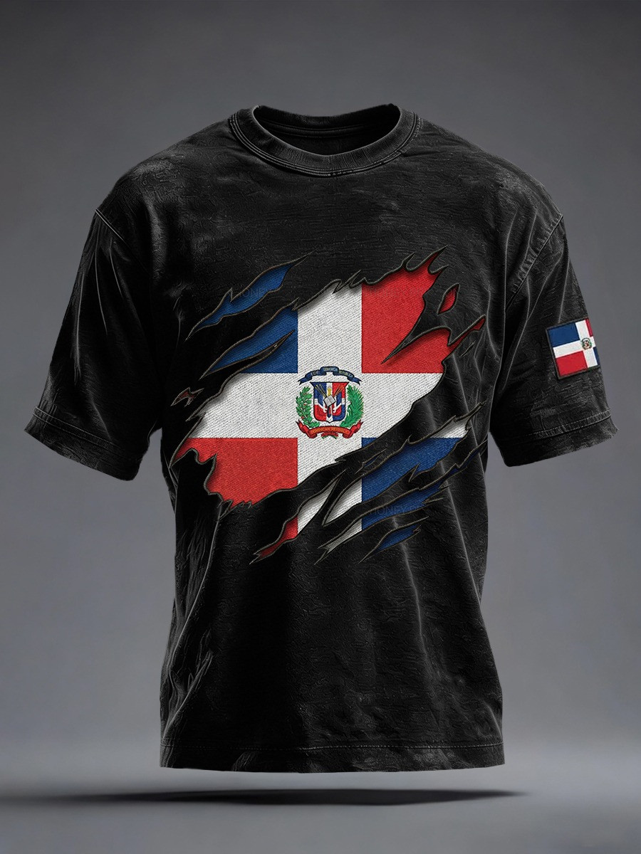 Dominican Republic Ripped Flag T-Shirt Washed Dominican Pride Apparel Best Gift For Dominican Fans