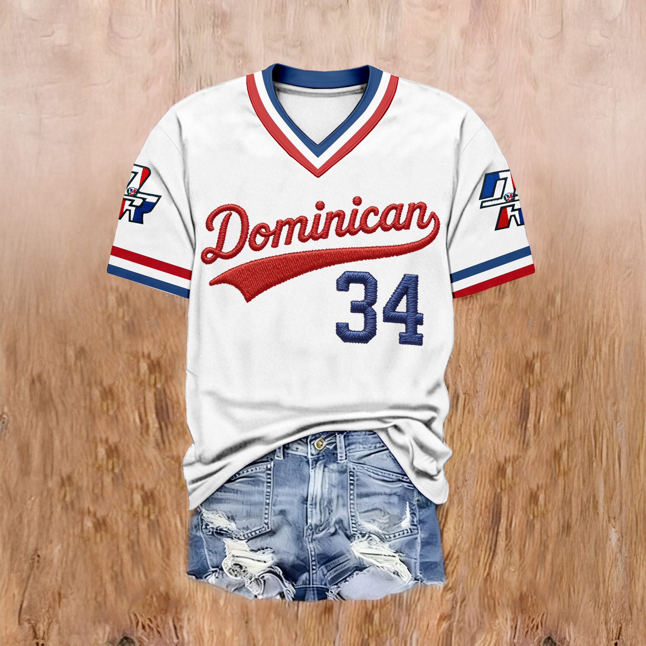 Dominicana Baseball 34 V-Neck Shirt Game Day Baseball Merch Cool Gift For Boyfriend