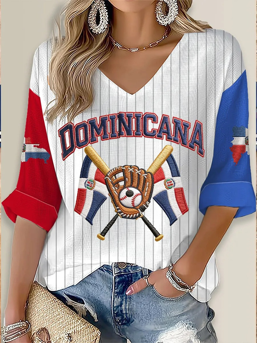 Dominicana Baseball Bats Long Sleeve V-Neck Shirt Dominican Republic Pride Fan Gear Best Gift For Fans