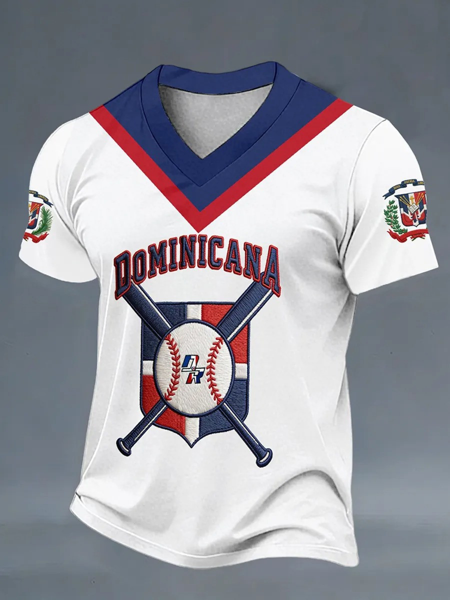 Dominicana Baseball Shield V-Neck Shirt Dominican Republic Pride DR Bats Apparel Best Gift Fans