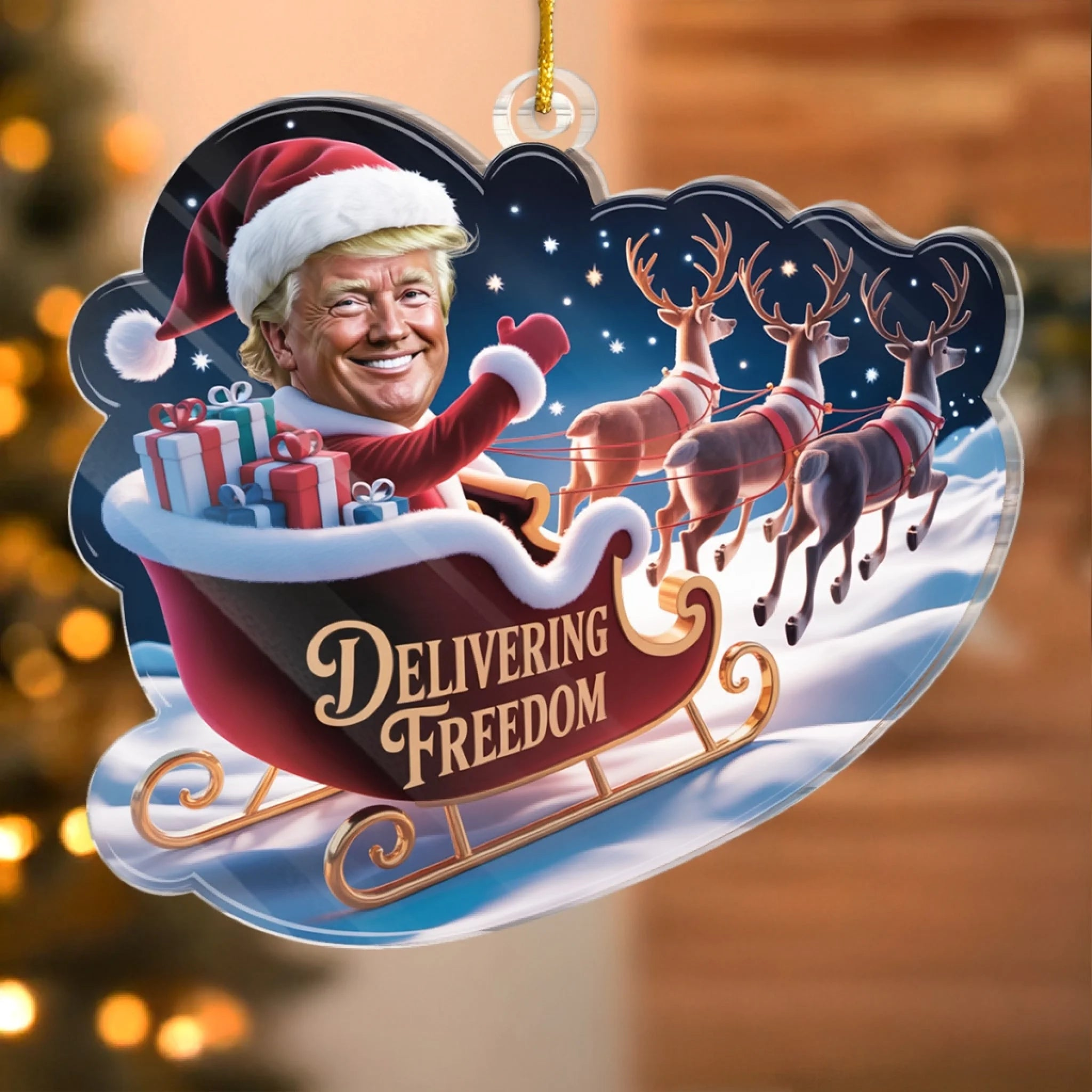 Donal Trump Santa Acrylic Ornament Freedom Ornament Patriotic Xmas Gift for Trump Supporters