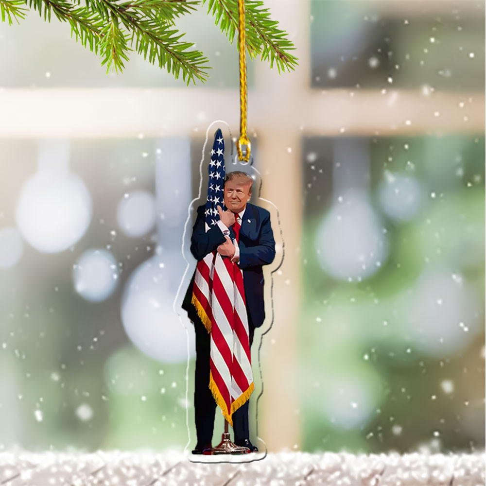 Donald Trump Kissing The American Flag Christmas Ornament Trump Won 2024 President Ornament