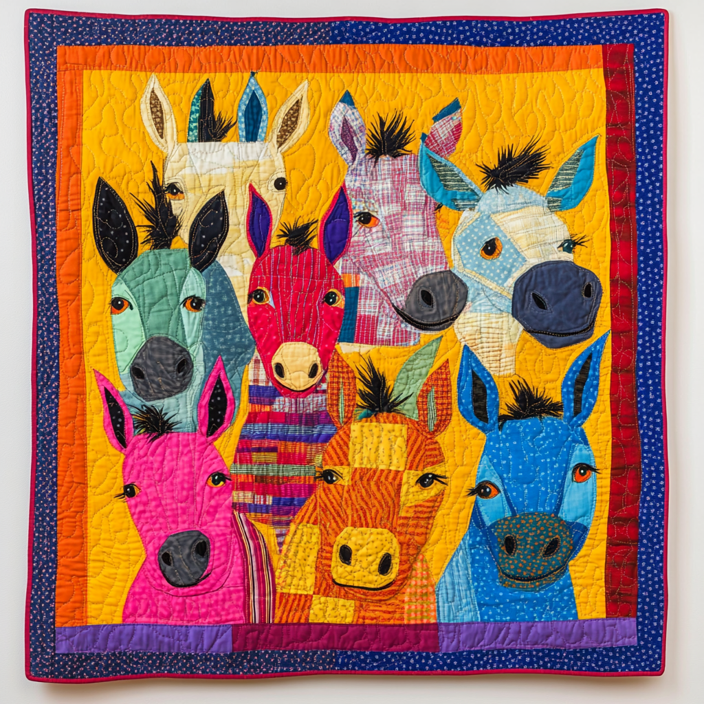 Donkey Applique Pattern Quilted Blanket Gifts For Donkey Lovers