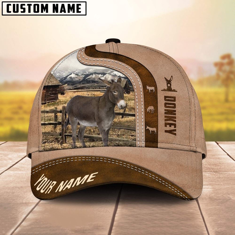 Donkey Custom Name Light Brown Cap Farm Cap Farmer Baseball Cap Gift For Farmer