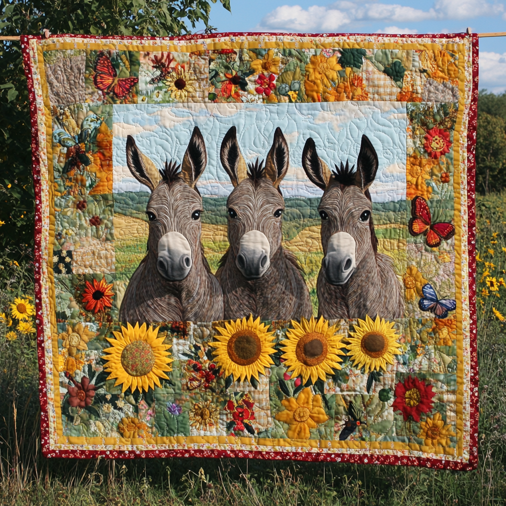 Donkey-Inspired Sunflowers Quilted Blanket Gifts For Donkey Lovers