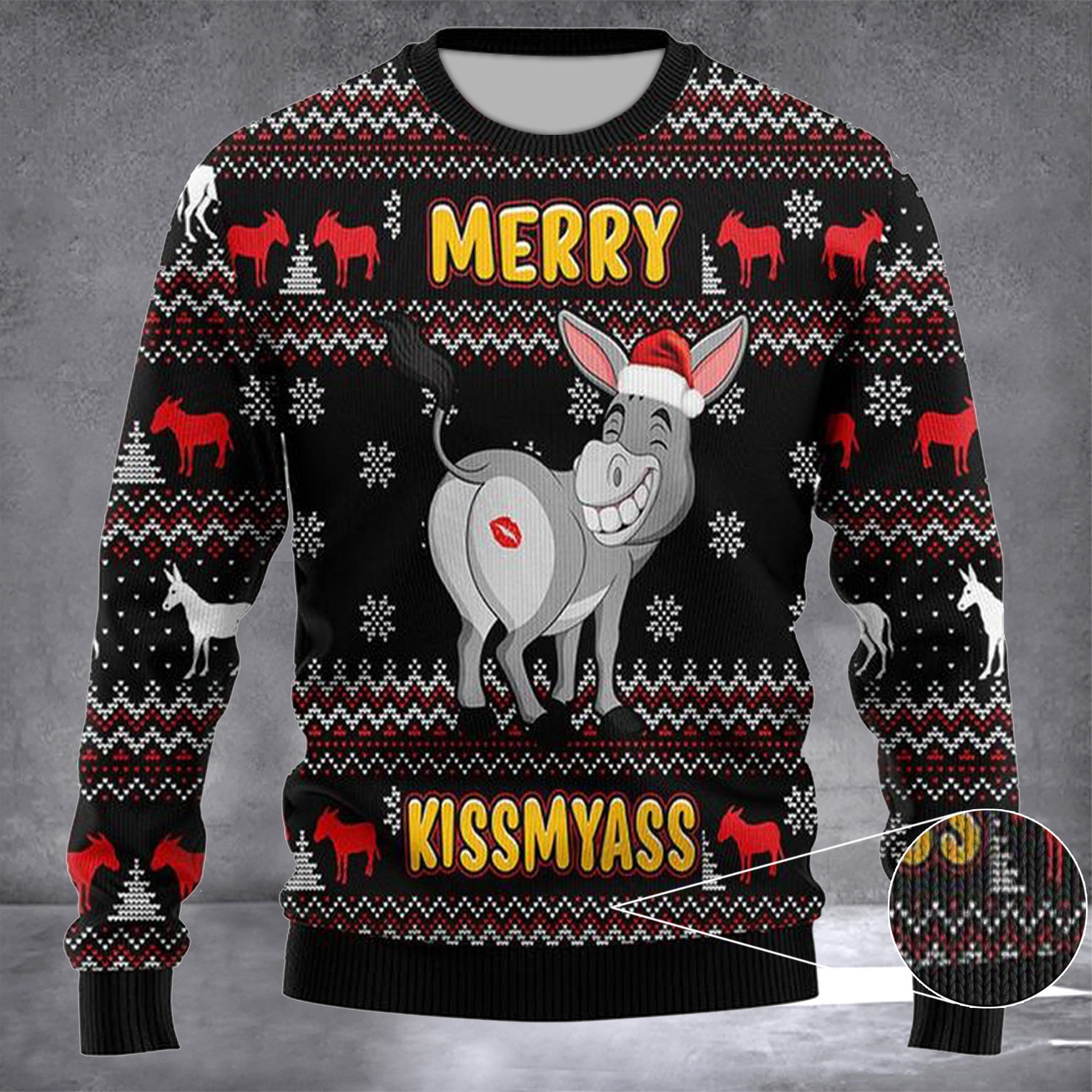 Donkey Merry Kissmyass Ugly Christmas Sweater Funny Holiday Xmas Sweater Jumper 2024 Donkey Merry Kissmyass Ugly Christmas Sweater Funny Holiday Xmas Sweater Jumper 2024