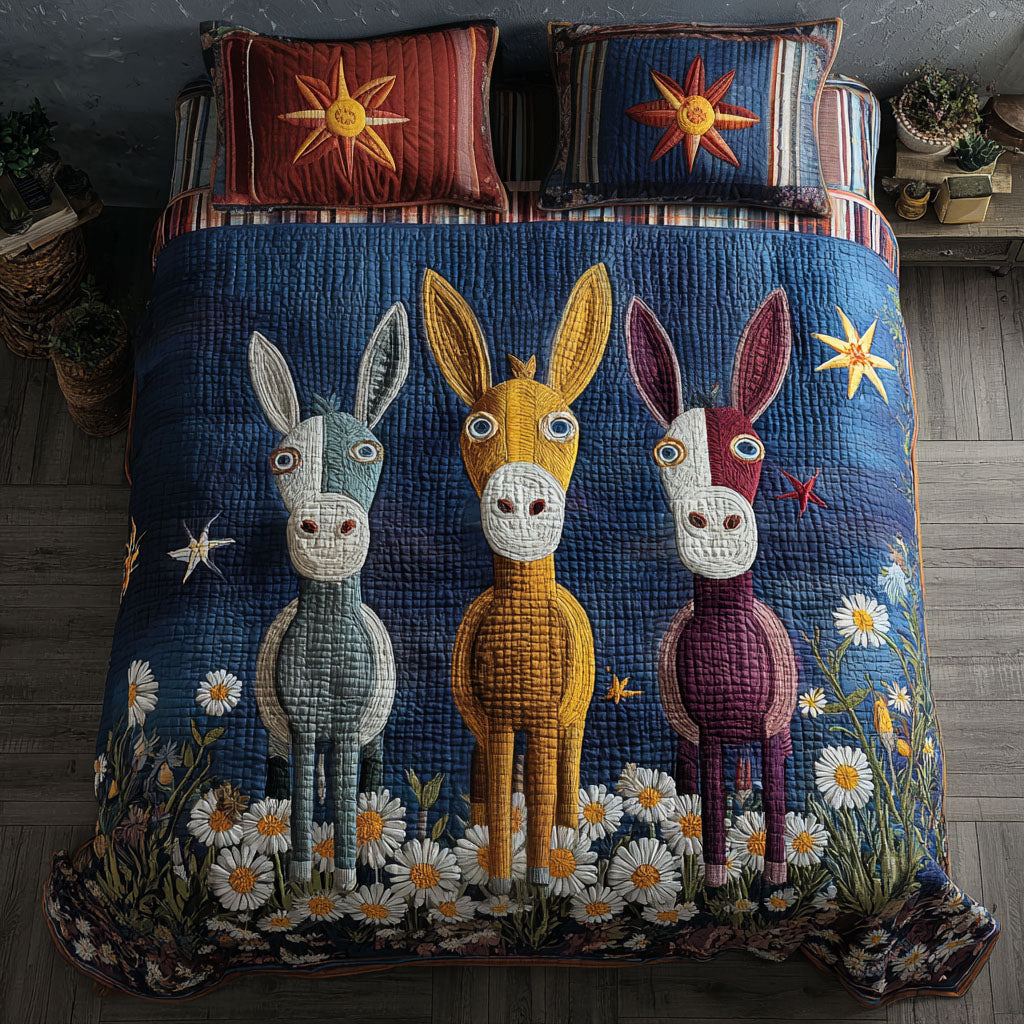 Donkey of Courage Quilted Bedding Set Cozy Bedroom Decor Gifts For Donkey Lovers