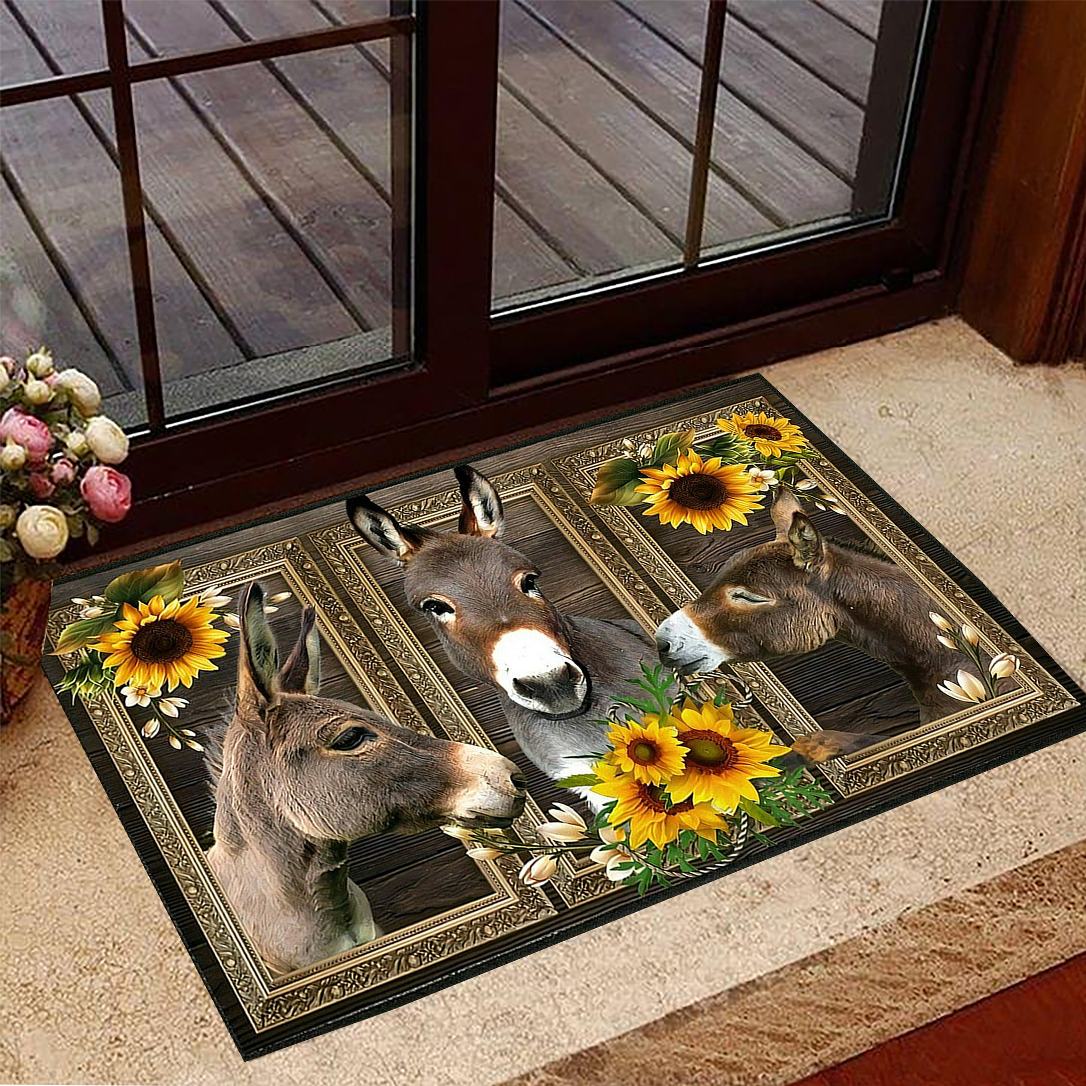 Donkey Sunflower Doormat Animal Print Doormat Donkey Themed Gifts Items