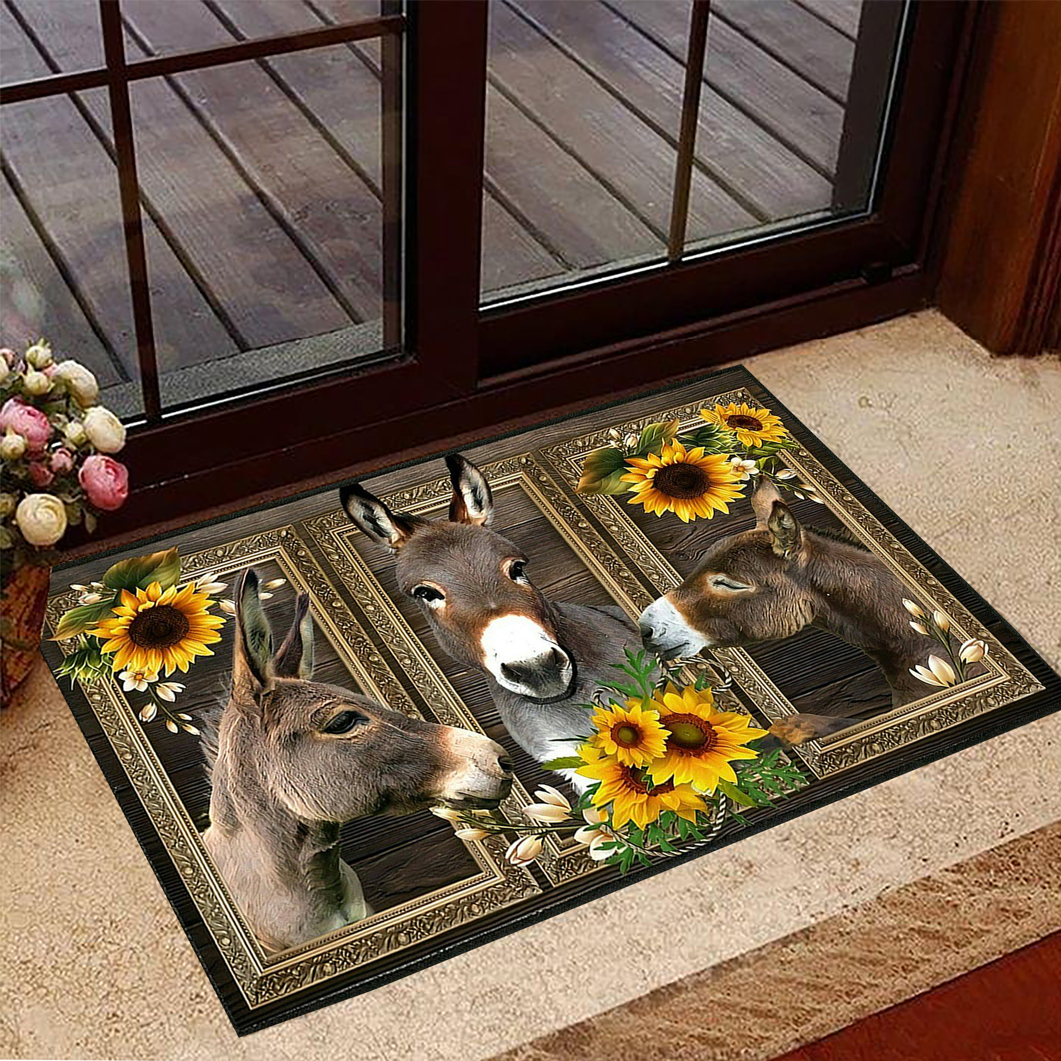 Donkey Sunflower Doormat Animal Print Doormat Donkey Themed Gifts Items