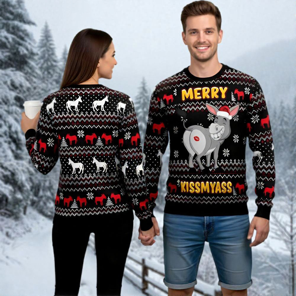 Donkey Ugly Christmas Sweater Merry Kissmyass Xmas Wear Donkey Lovers Christmas Gifts