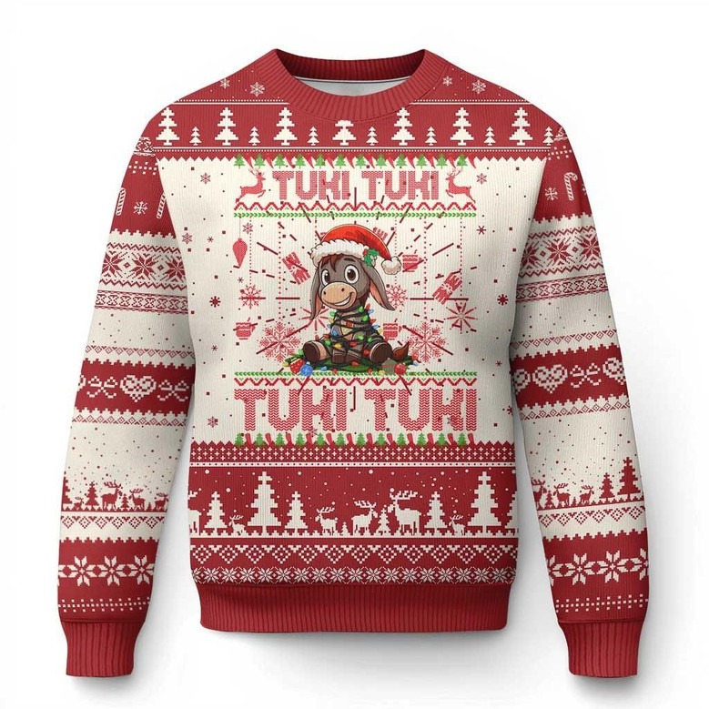 Donkey Wrapped String Lights Ugly Holiday Jumper Tuki Tuki Sweaters Funny Donkey Xmas Gifts