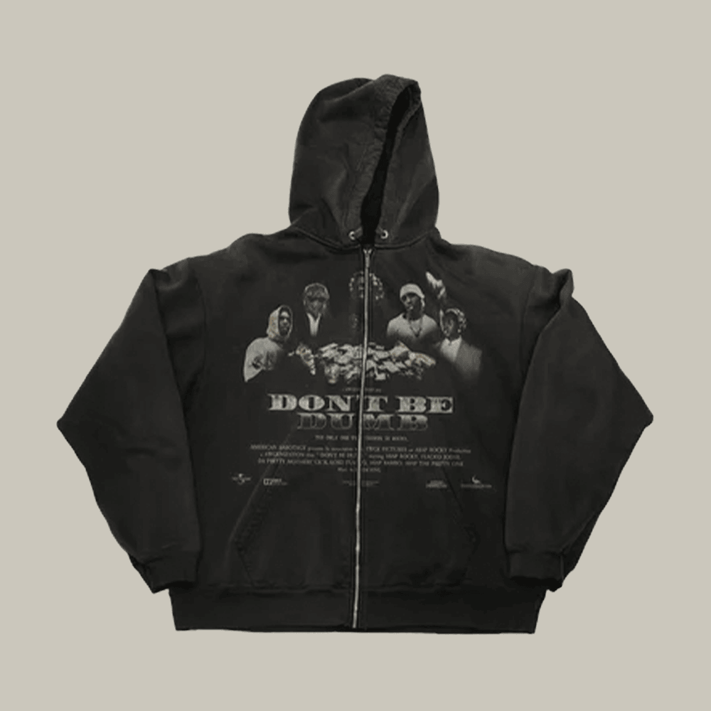 Don't Be Dumb Group Zip Hoodie Music Themed ASAP Rockey Clothing Gift Ideas For Boyfriend