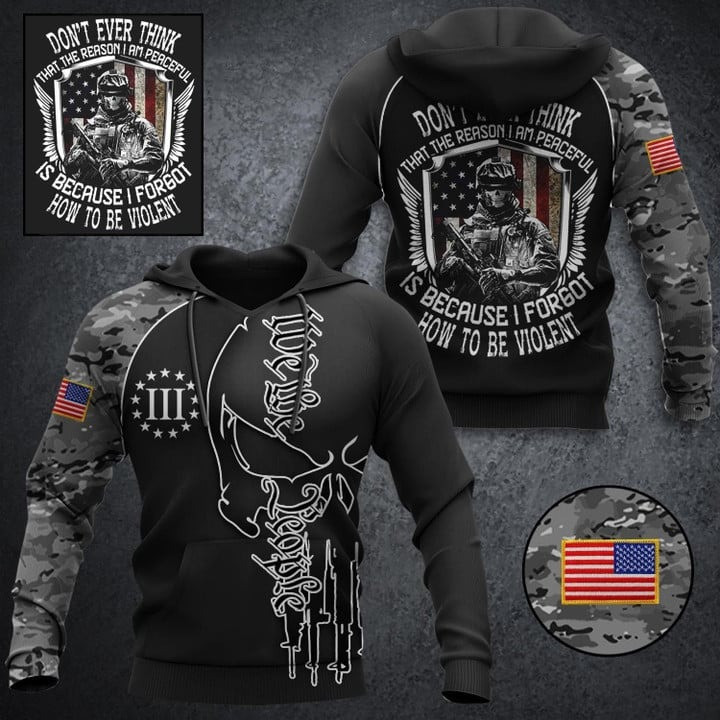 Don't Ever Think That The Reason I Am Peaceful Hoodie We The People Skull Veteran Apparel Merch