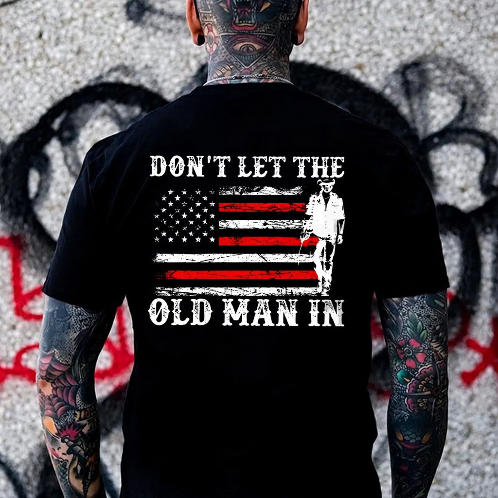 Don't Let The Old Man In T-Shirt Vintage American Flag Veterans Clothing Gift For Patriots