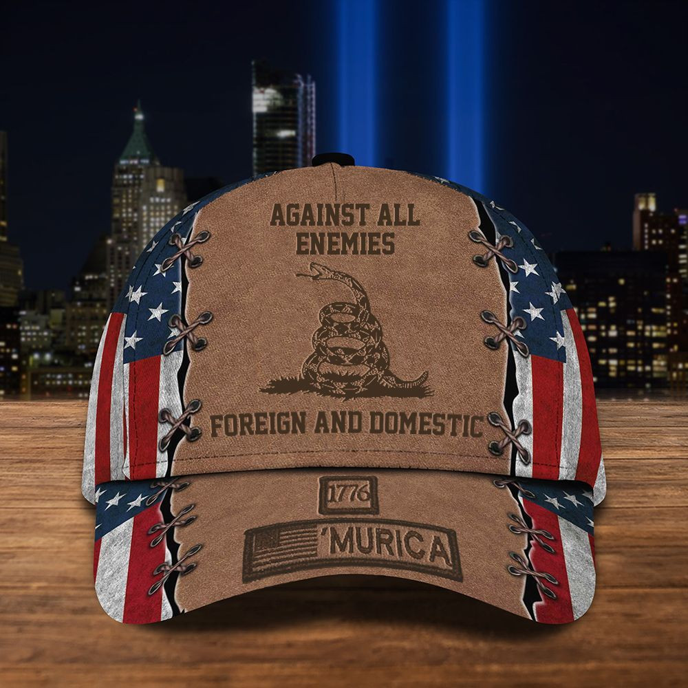 Don't Tread On Me Hat 1776 Murica Against All Enemies Foreign & Domestic USAF Flag Gift