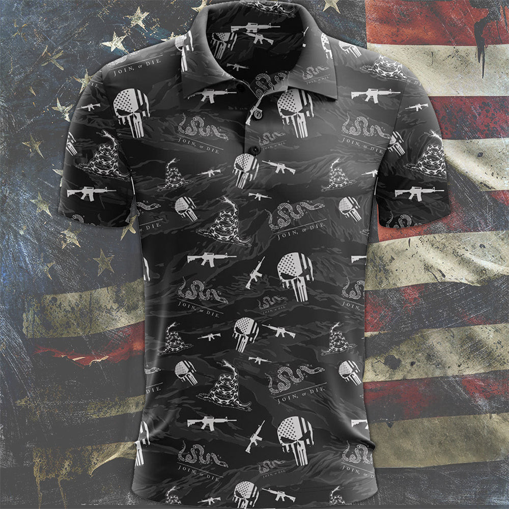 Don't Tread On Me USA Flag Skull Polo Shirt Pro Gun Rights Golf Shirts Gifts For Him