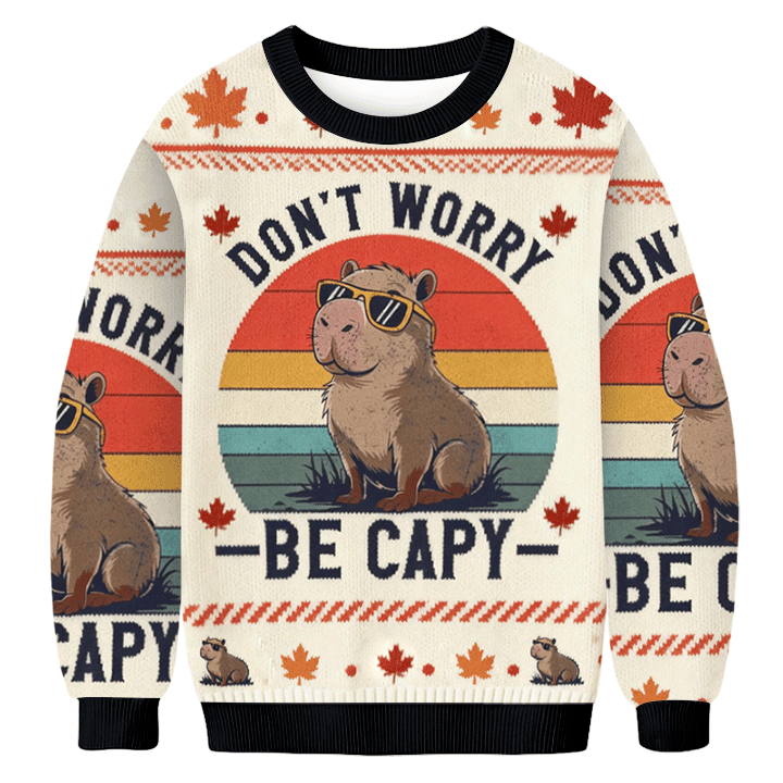 Don't Worry Be Capy Donut Ugly Sweater Winter Outfits Christmas Gifts For Capybara Lover