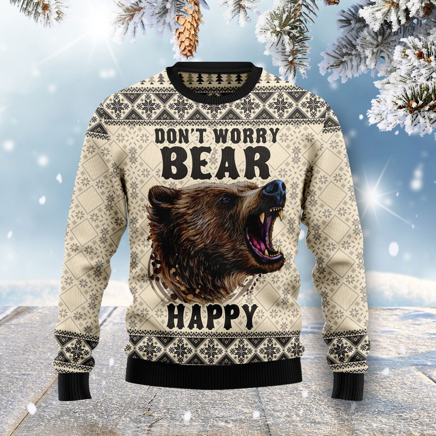 Don't Worry Bear Happy Funny Ugly Xmas Sweaters Cool Xmas Clothing Christmas Bear Gifts