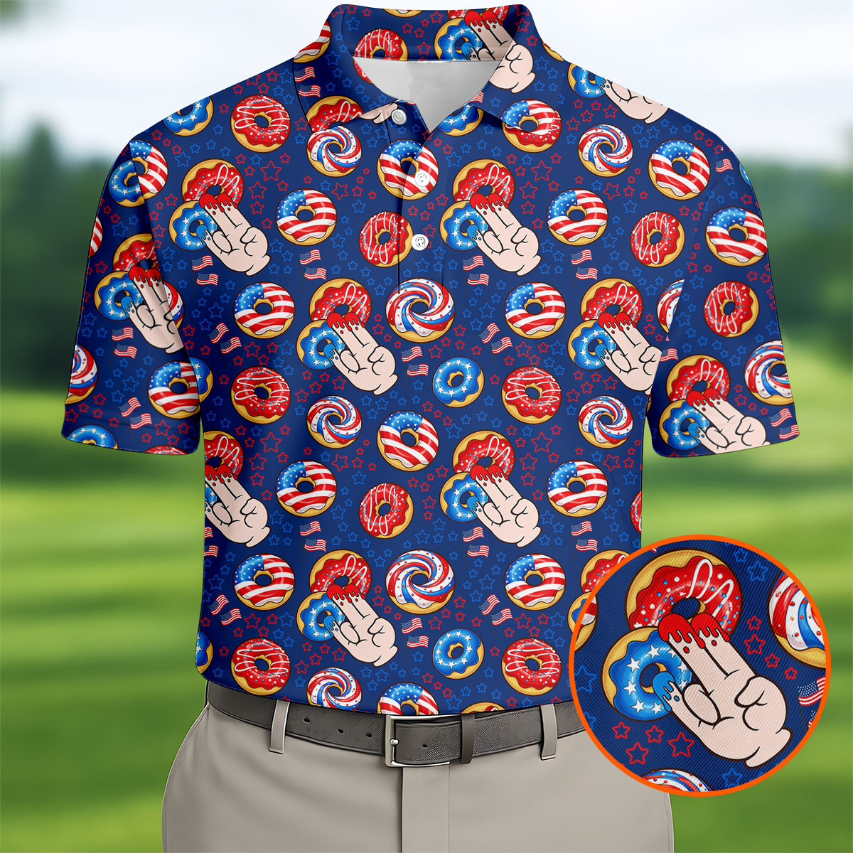 Donut Finger Funny Dirty American Flag Golf Polo Shirt Golf Polos For Men Golf Gift Ideas