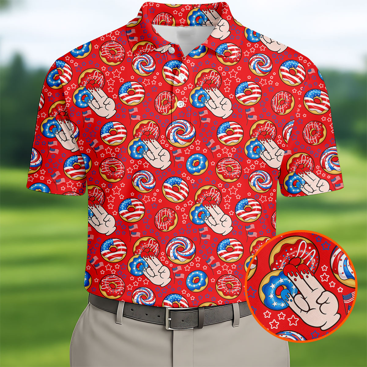 Donut Finger Funny Dirty American Flag Golf Polo Shirt Mens Polo Shirts Gift For Golfers